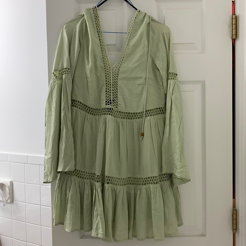 Forever 21 mint green bell sleeve dress with cut out areas